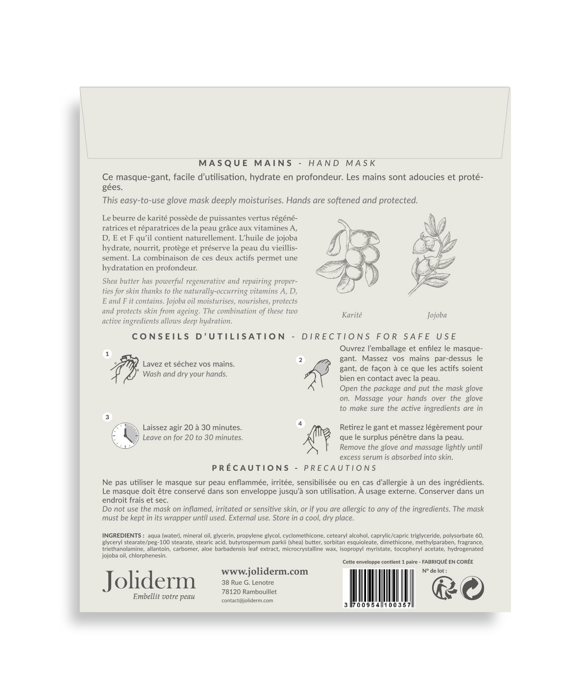 Masque mains hydratant Joliderm